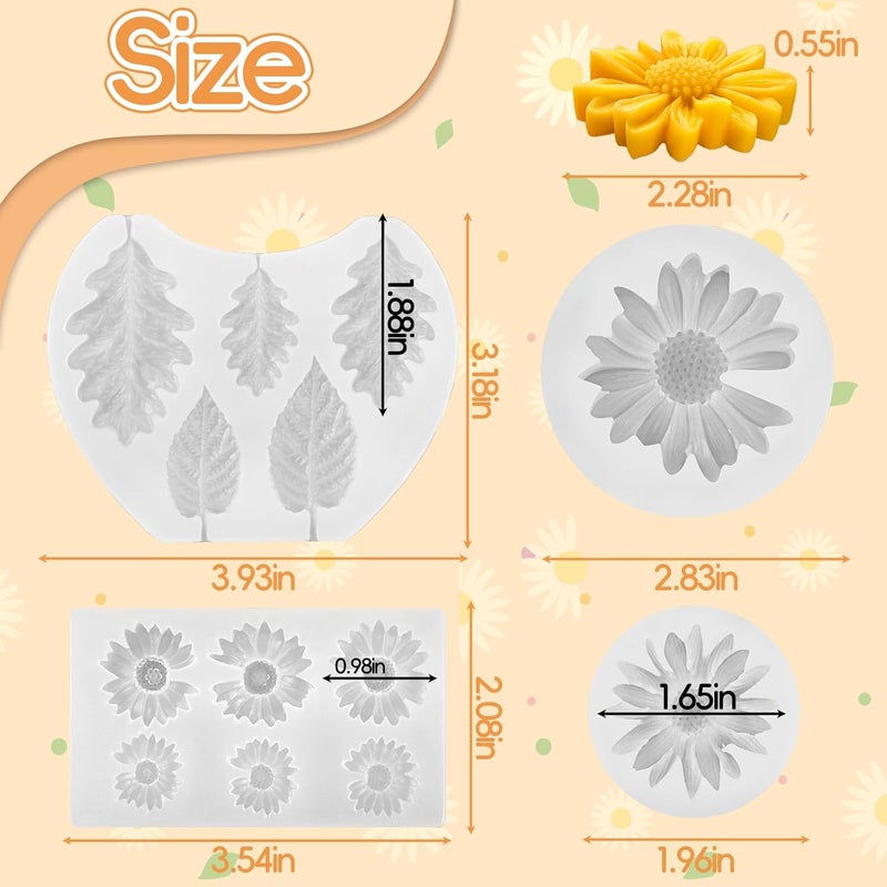 ZQYSING 4 Pack Daisy Silicone Molds with Leaf Mold, Set of Large + Medium + Small + Mini Daisy Flower Molds for Candles Wax Soap Epoxy Resin Plaster Fondant Chocolate Cake Cupcake Topper Decoration - Image 5